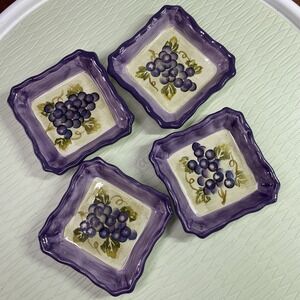 Set of 4 Pre-owned Merlot Oil Dippers/individual Dip Plates-Hand Painted Grapes‎